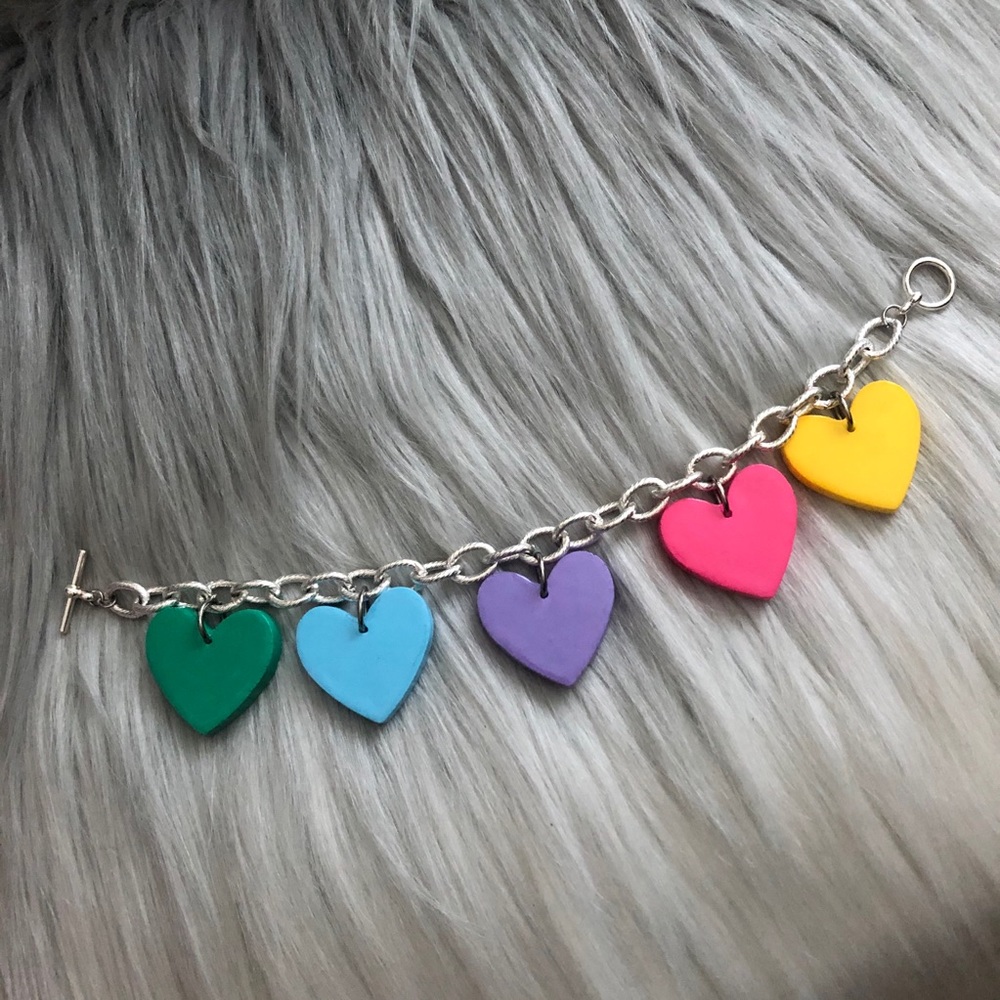Rainbow Pastel Candy Heart Resin Charm Bracelet 💖
